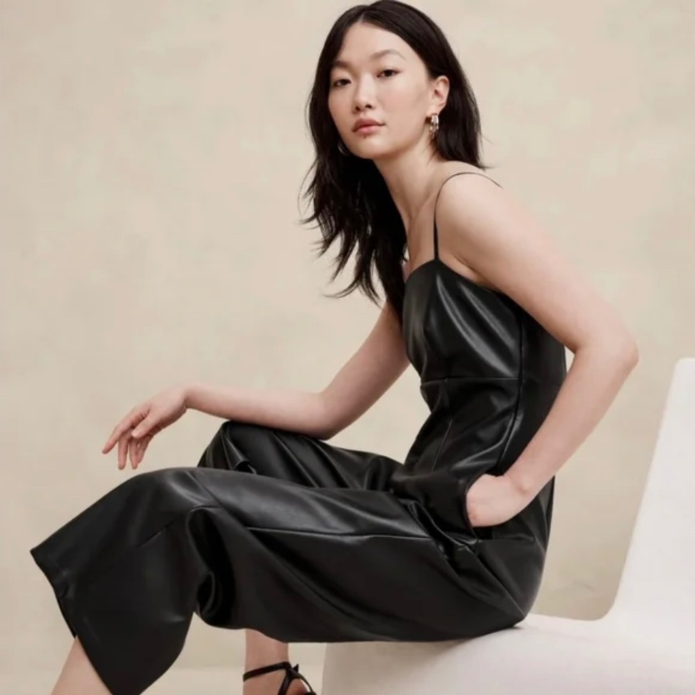 Banana Republic Black Vegan Leather Jumpsuit